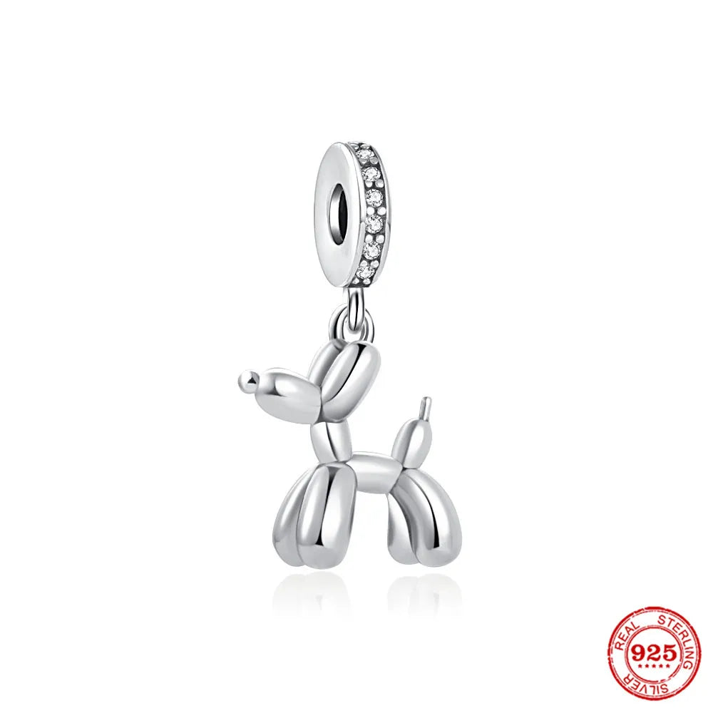 Sterling Silver Paw Print and Bone Charm Bead for Pet Bracelet Jewelry B2442