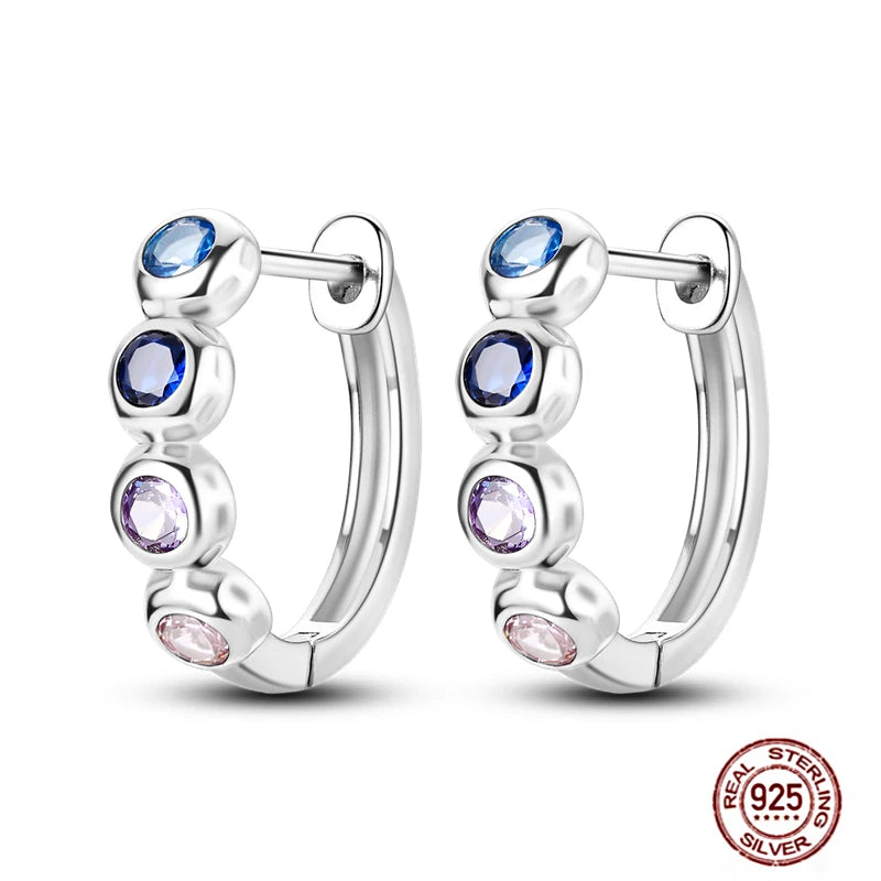 Blue Zircon 925 Sterling Silver Hoop Earrings Star Moon Butterfly Jewelry LTE176