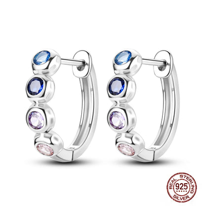 Blue Zircon 925 Sterling Silver Hoop Earrings Star Moon Butterfly Jewelry LTE176