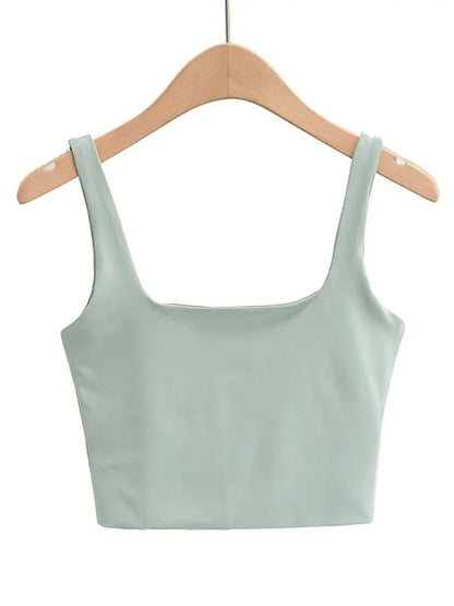 2024 Summer Women Sleeveless Square Neck Crop Tank Top