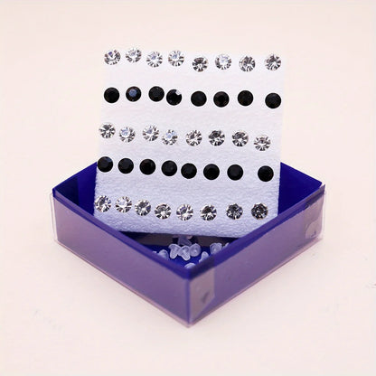 20 Pair Set Women Girls Rhinestone Crystal Stud Earrings Elegant Daily Wear Jewelry Gift