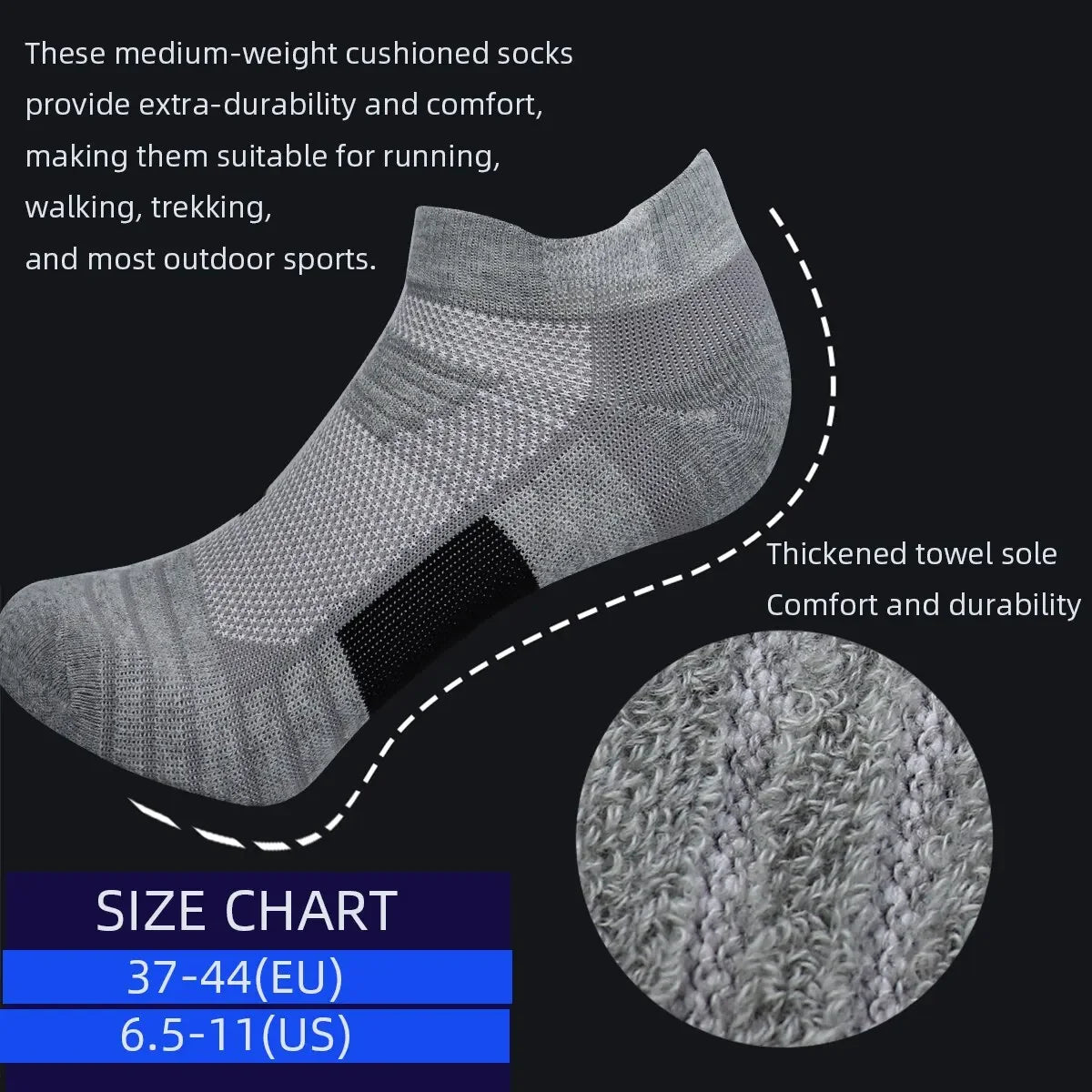 3 Pairs Unisex Performance Running Socks Breathable Cushion Ankle Support Anti Slip Sports Socks for Men and Women