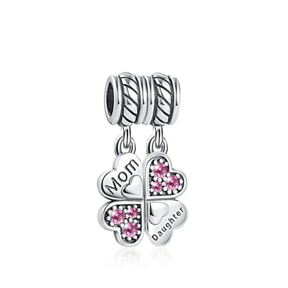 European 925 Sterling Silver Pink Charm Bead for Mother's Day Jewelry Gift for Women