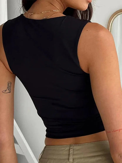 Sleeveless Collar Crop Top Women Tank Y2K Summer 2024 Black