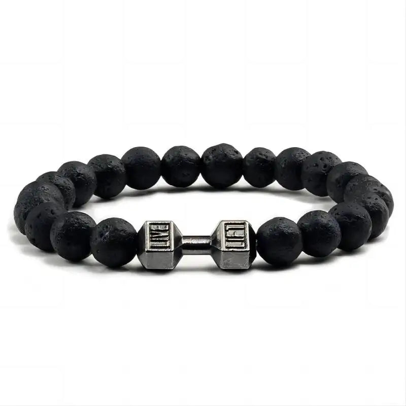 Unisex Volcanic Lava Stone Dumbbell Bracelet for Fitness and Fashion