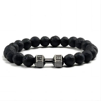 Unisex Volcanic Lava Stone Dumbbell Bracelet for Fitness and Fashion