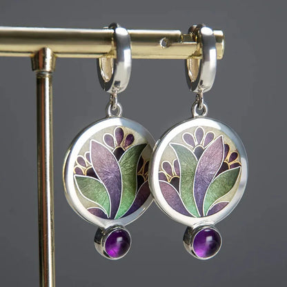 Asymmetric Bronze Red Blue Stone Drop Earrings for Women - Ethnic Statement Jewelry Gift