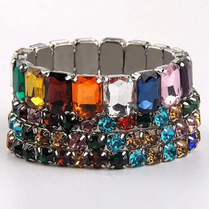 RH Fashion Bohemia Colorful Glass Crystal Beaded Stack Bracelets Set for Women