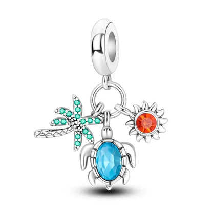 Summer Murano Glass Sea Turtle Dangle Charm Colorful Crystal Zircon Pendant 925 Sterling Silver Fine Jewelry for Original Bracelets