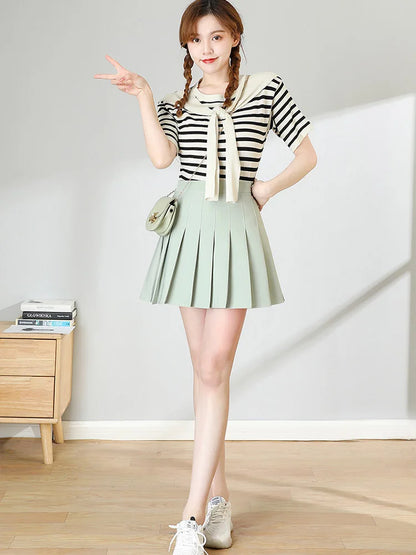 Brown High Waist Pleated Mini Skirt Harajuku Korean Style