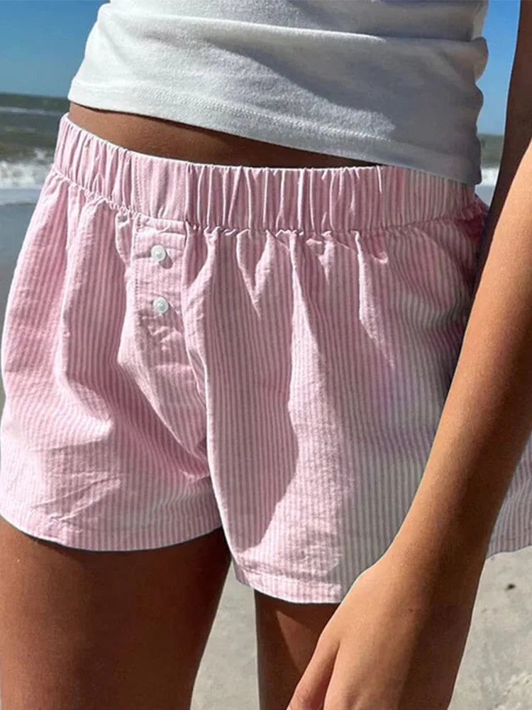 Striped Print Women Shorts Elastic Waist Streetwear Y2K