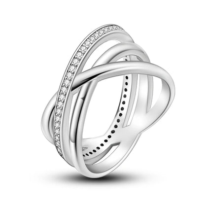 Women's Classic Geometric 925 Sterling Silver Ring with Overlapping Zircon KJR160