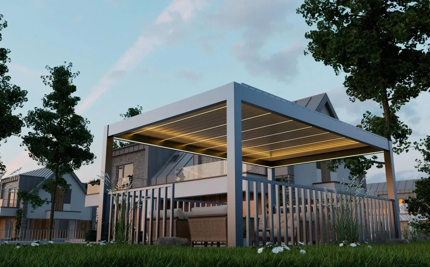 Sustainable Customized Waterproof Electric Aluminum Pergola Eco Friendly Outdoor Gazebo With Smart Louvred Roof