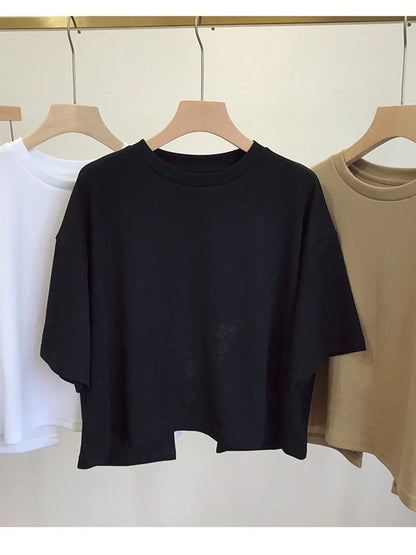 Korean Summer Backless Crop Top Loose Round Neck Sweet