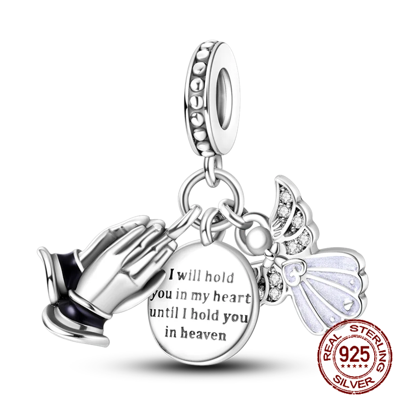 Inlaid Zircon Heart Charm Beads 925 Sterling Silver Dangle for Bracelets SMC3949