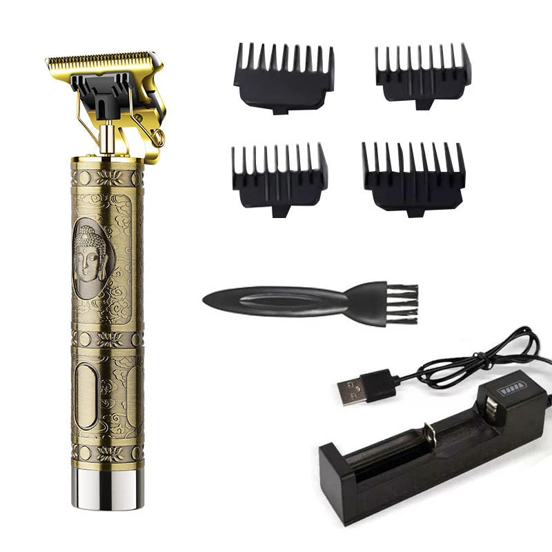 Cordless Professional Metal Hair Trimmer Rechargeable Electric Beard Clipper with Stainless Steel Blades and Fast Charging