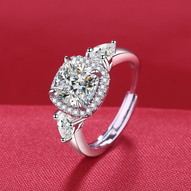 Elegant 925 Sterling Silver Heart Zircon Adjustable Ring for Women