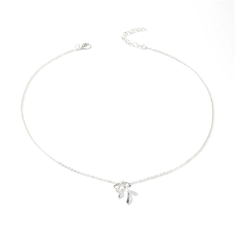 Elegant Scrub Bow Pendant Necklace for Women and Girls Korean Style Clavicle Chain 1