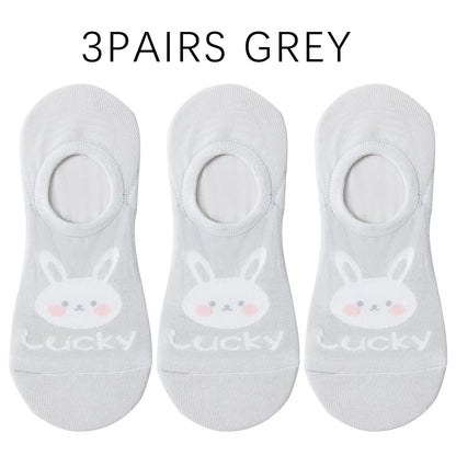 Kawaii Rabbit No Show Socks For Women 3 Pairs Cotton
