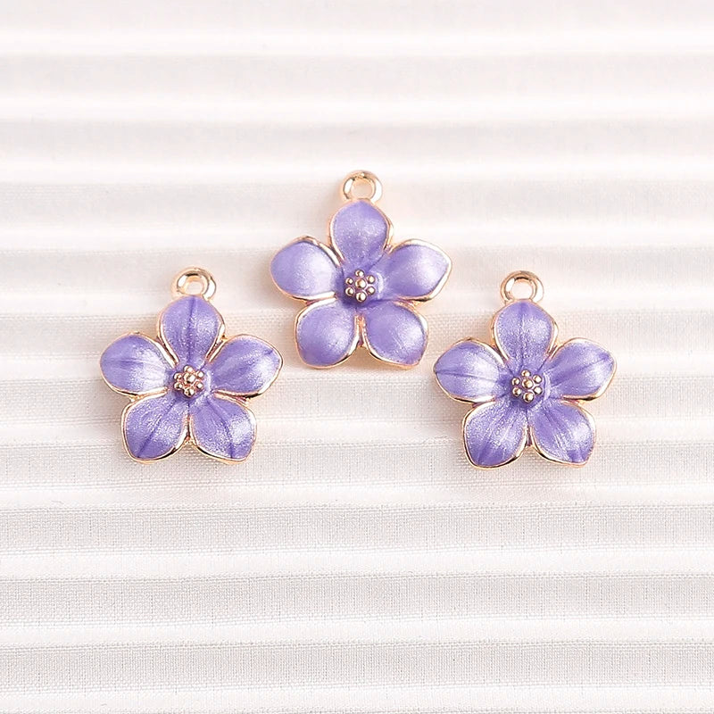 Charming Enamel Flower Pendants Set for DIY Jewelry Making 10pcs