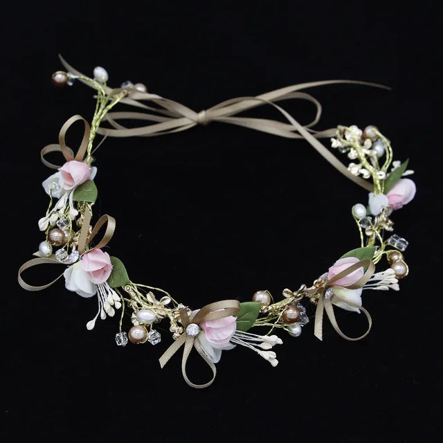 Elegant Bohemian Pearl Floral Headband for Romantic Beach Weddings