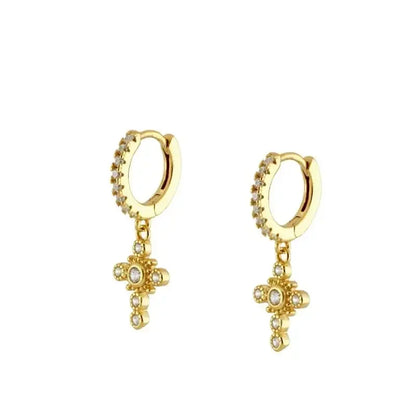 Crmya Gold Plated Women's Earrings Set with Vintage CZ Zircon Drop and Stud Hoops
