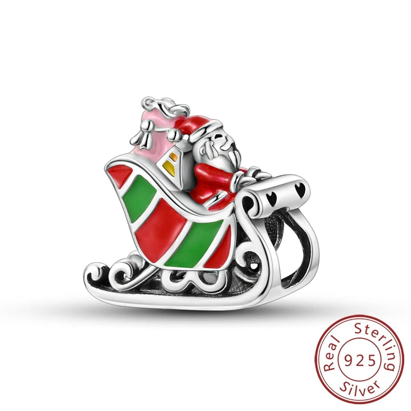 2025 Sterling Silver Christmas Charm Beads for Bracelets and Pendants KSC271