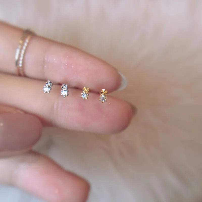 Elegant 925 Silver Needle Minimalist Round Cubic Zirconia Stud Earrings for Women