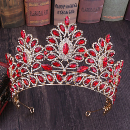 Luxury Bride Tiara - Baroque Crystal Crown with Rhinestones, Top-Rated Wedding Accessory Red