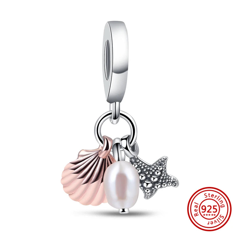 Springtime 925 Silver Pink Flower Ice Cream Charm Pendant for DIY Bracelets N731