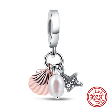 Springtime 925 Silver Pink Flower Ice Cream Charm Pendant for DIY Bracelets N731