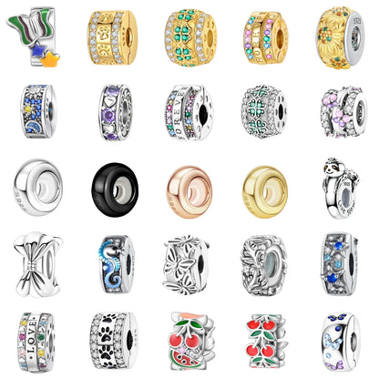 925 Sterling Silver Colorful Butterfly And Cherry Blossom Beads Clip Charm For DIY Bracelets Fine Zircon Jewelry