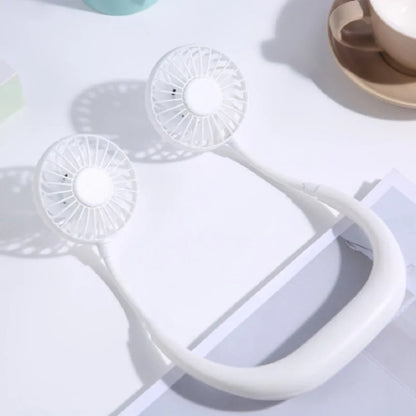 USB Portable Fan Cold Fan Hands Free Neck Fan 3-Speed Adjustable Mini Sports Fan Home Office white no light