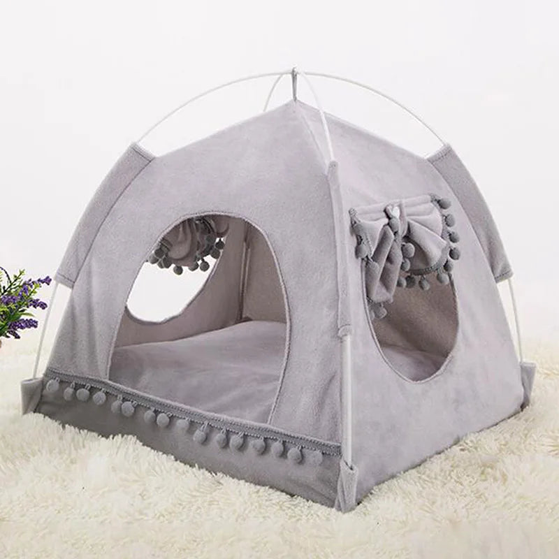 Sweet Princess Cat Bed Foldable Tent Cute Cat House Cushion gray