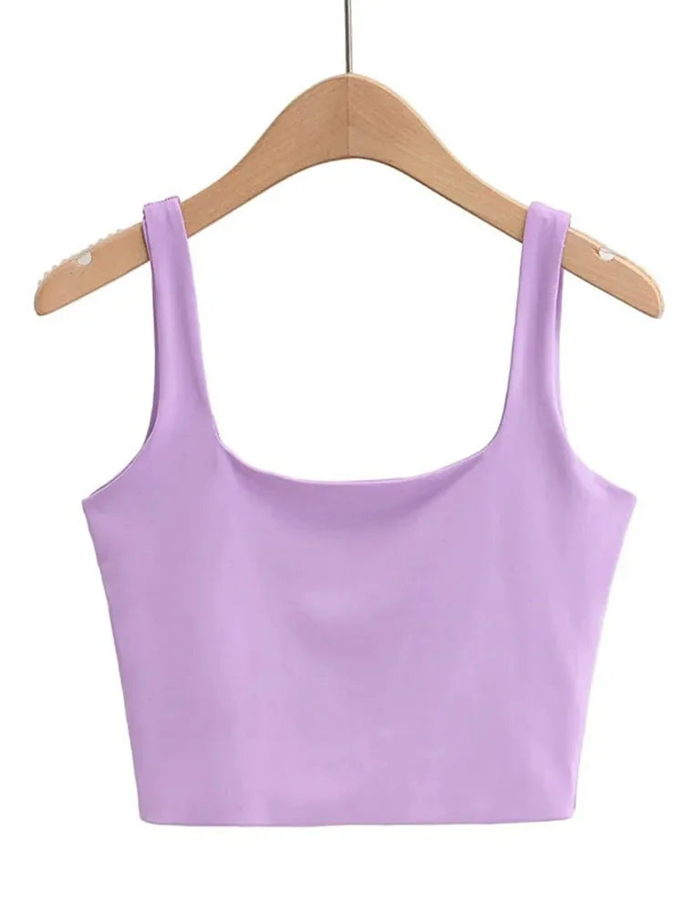 2024 Summer Women Sleeveless Square Neck Crop Tank Top