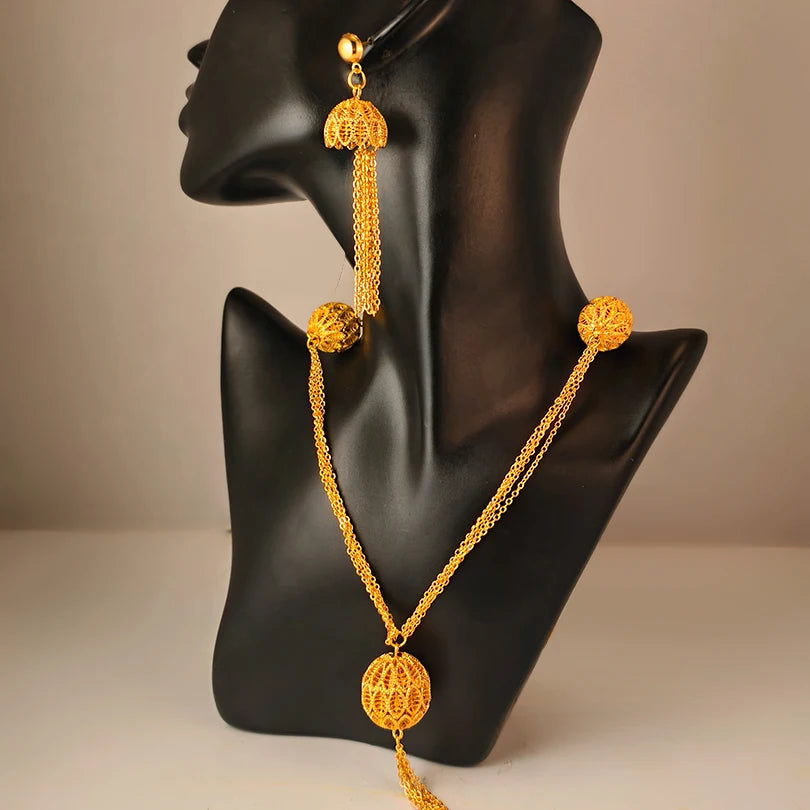 Dubai Gold Color African Jewelry Set for Women and Girls - Elegant Arabic Indian Wedding Necklace and Earrings