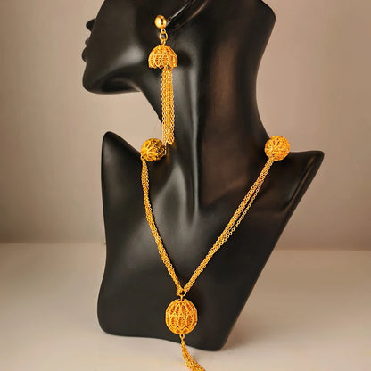 Dubai Gold Color African Jewelry Set for Women and Girls - Elegant Arabic Indian Wedding Necklace and Earrings