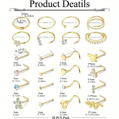 Bobisty Surgical Steel L Shaped Nose Ring Set Hypoallergenic Fashion Jewelry for Men and Women