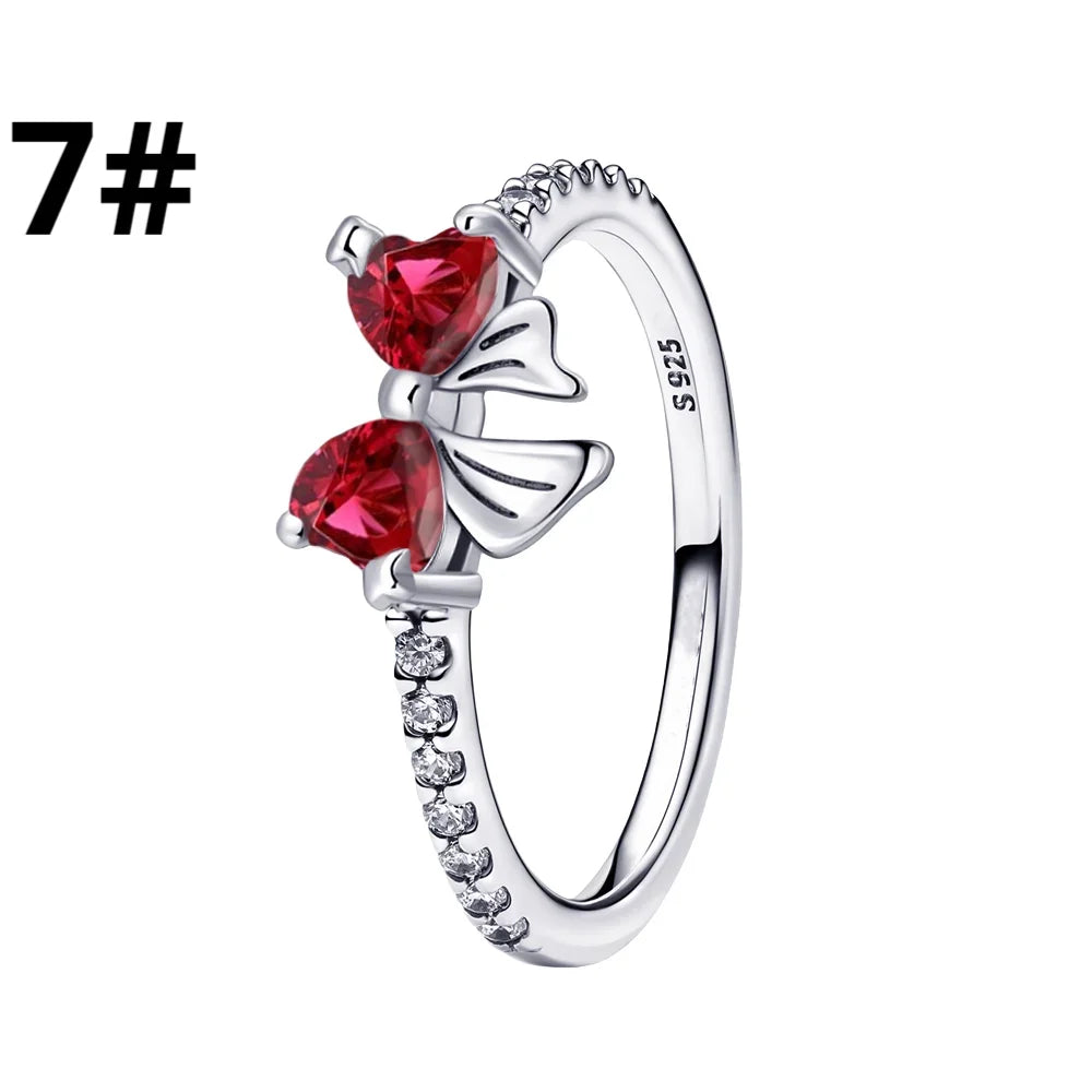 925 Sterling Silver Colorful Bow Jewelry Set for Women Rings Earrings Necklaces Charms DIY Gift