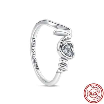 Original 925 Sterling Silver Heart Crown Bow Moon Shell Colorful Crystal Ring for Women Fine Jewelry Gift XR185