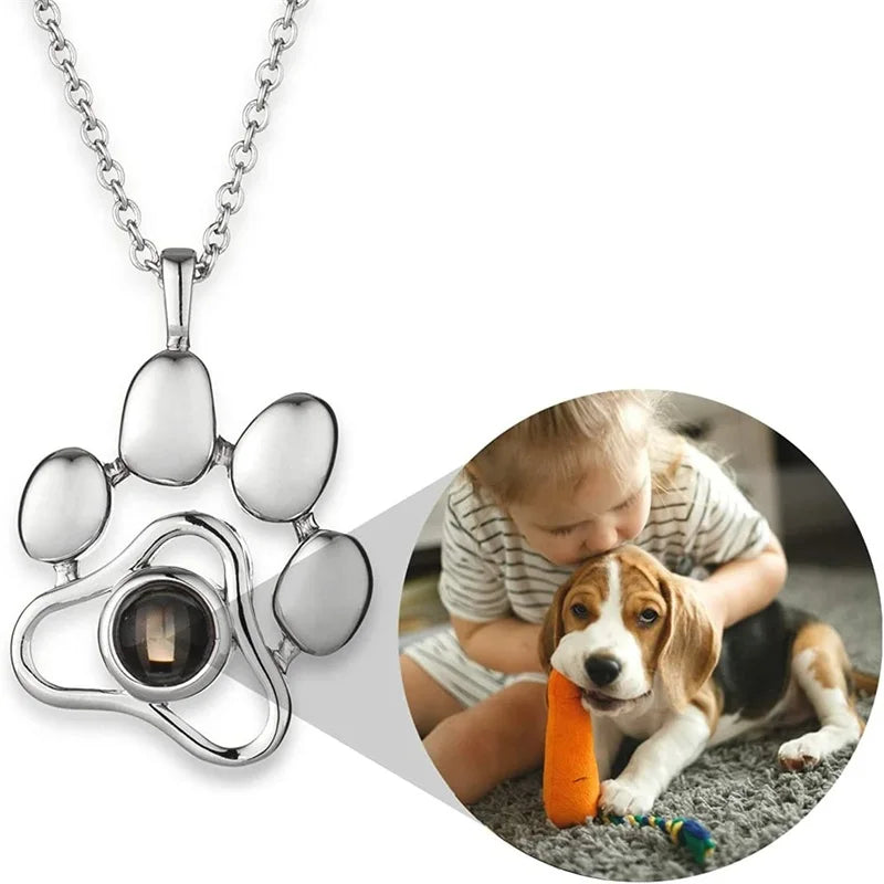 Personalized Dog Paw Photo Projection Necklace with I Love You in 100 Languages Necklace-1