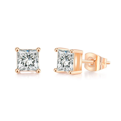 Square Clear Zircon Stud Earrings for Women and Men Stylish Ear Accessories with Various Size Crystals