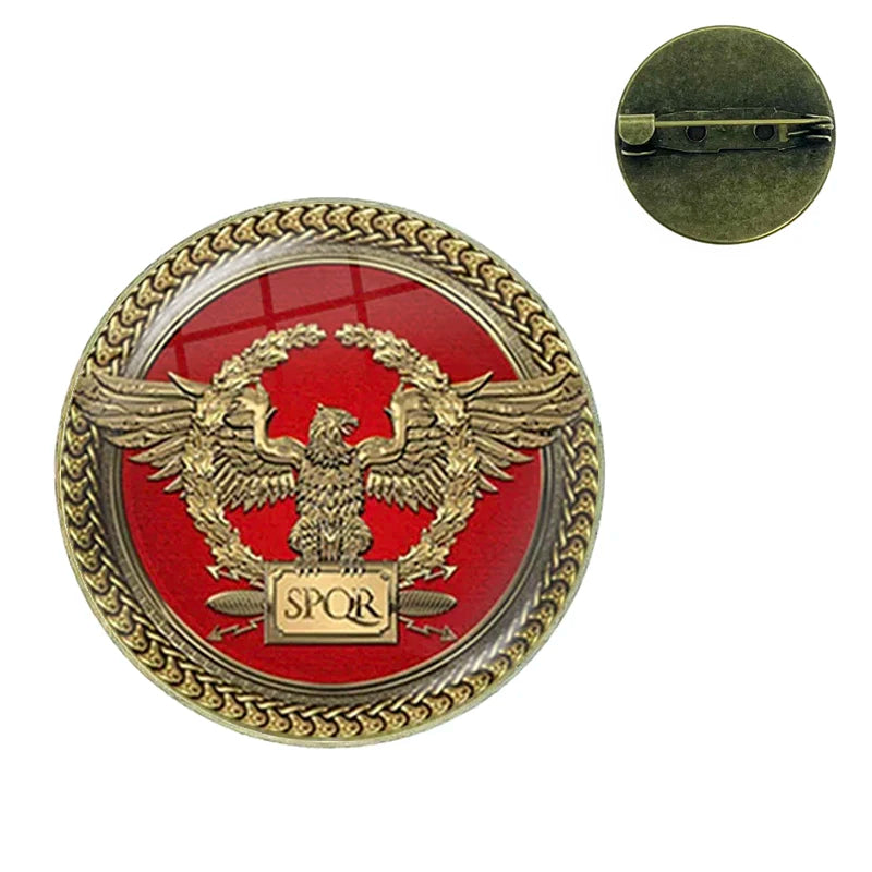 Vintage Roman Empire Legion Glass Cabochon Brooch Pins for Men and Women