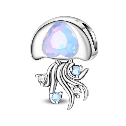 Sparkling Purple Jellyfish Sterling Silver 925 Charm Bead Birthday Pendant for DIY Bracelet Jewelry