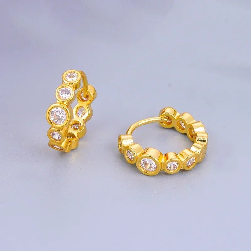 Crmya Gold-Color Cubic Zirconia Hoop Earrings Set for Women Fashion Jewelry 2023