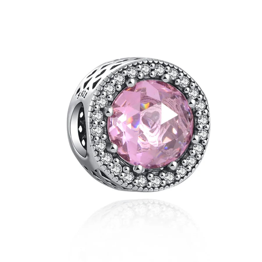 Spring Pink 925 Sterling Silver Enamel Flower Pendant for Mother Daughter Bracelets P805
