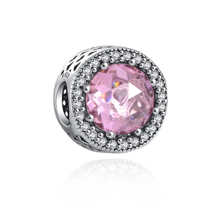 Spring Pink 925 Sterling Silver Enamel Flower Pendant for Mother Daughter Bracelets P805