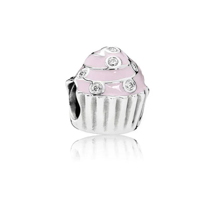 Original 925 Sterling Silver Pink Flower Balloon and Coffee Cup Charms Beads for DIY Women’s Bracelet Jewelry Gift