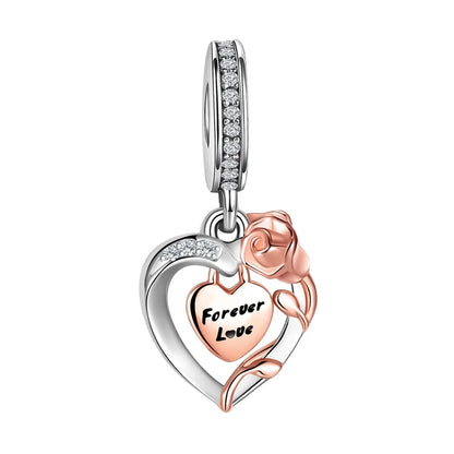 Original 925 Sterling Silver Rose Gold Snowflake Heart Fish Charms Beads for DIY Necklace and Bracelet Jewelry Gift