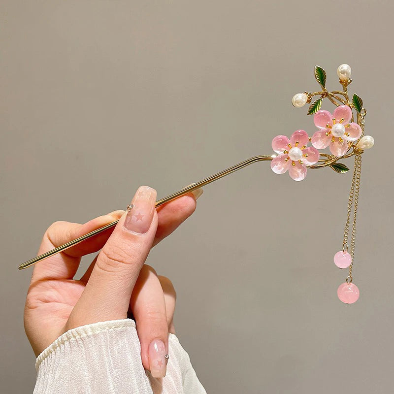 Elegant Chinese Tassel Hair Stick Floral Design Hairpin for Women
